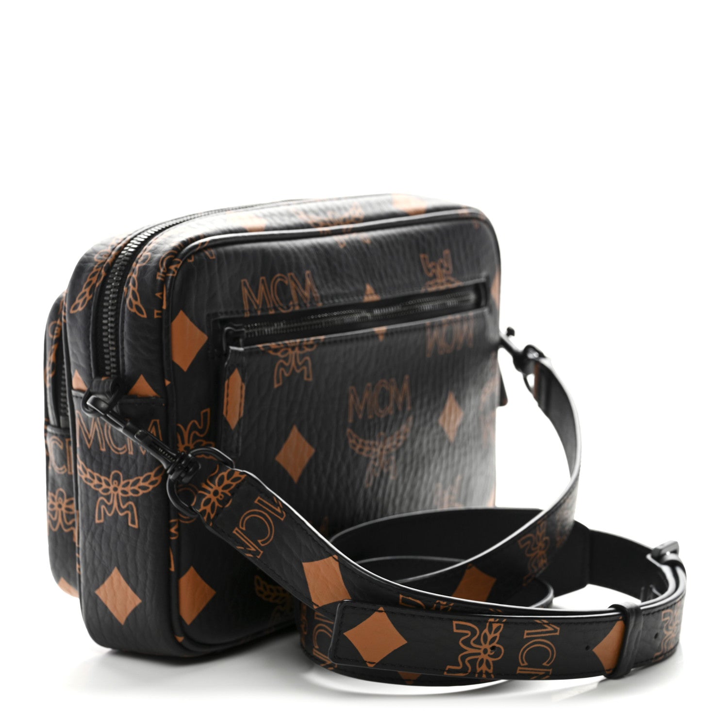MCM Maxi Visetos Aren Crossbody Black Cognac 3 of 9