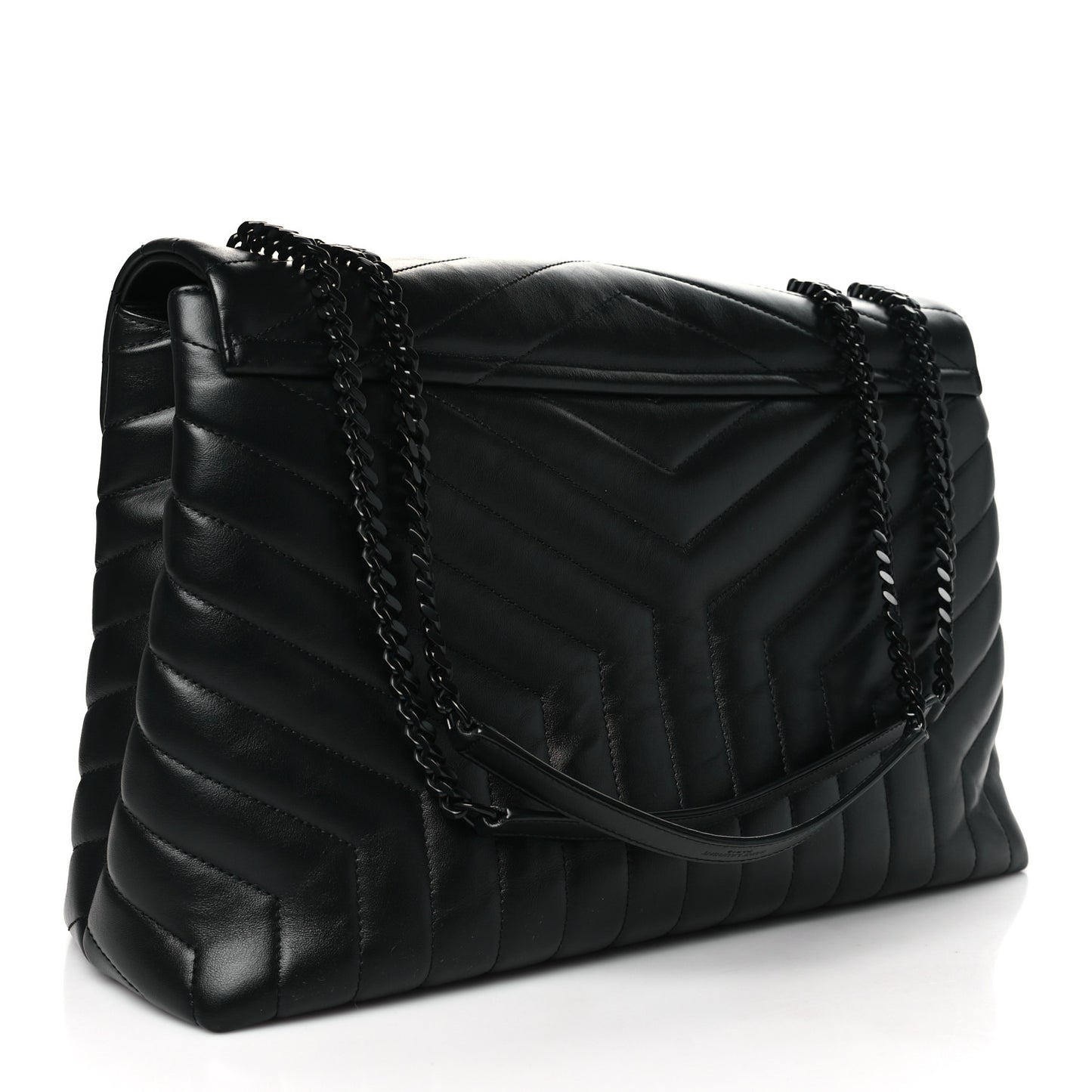 Calfskin Y Quilted Monogram Monochrome Large Loulou Chain Satchel Black