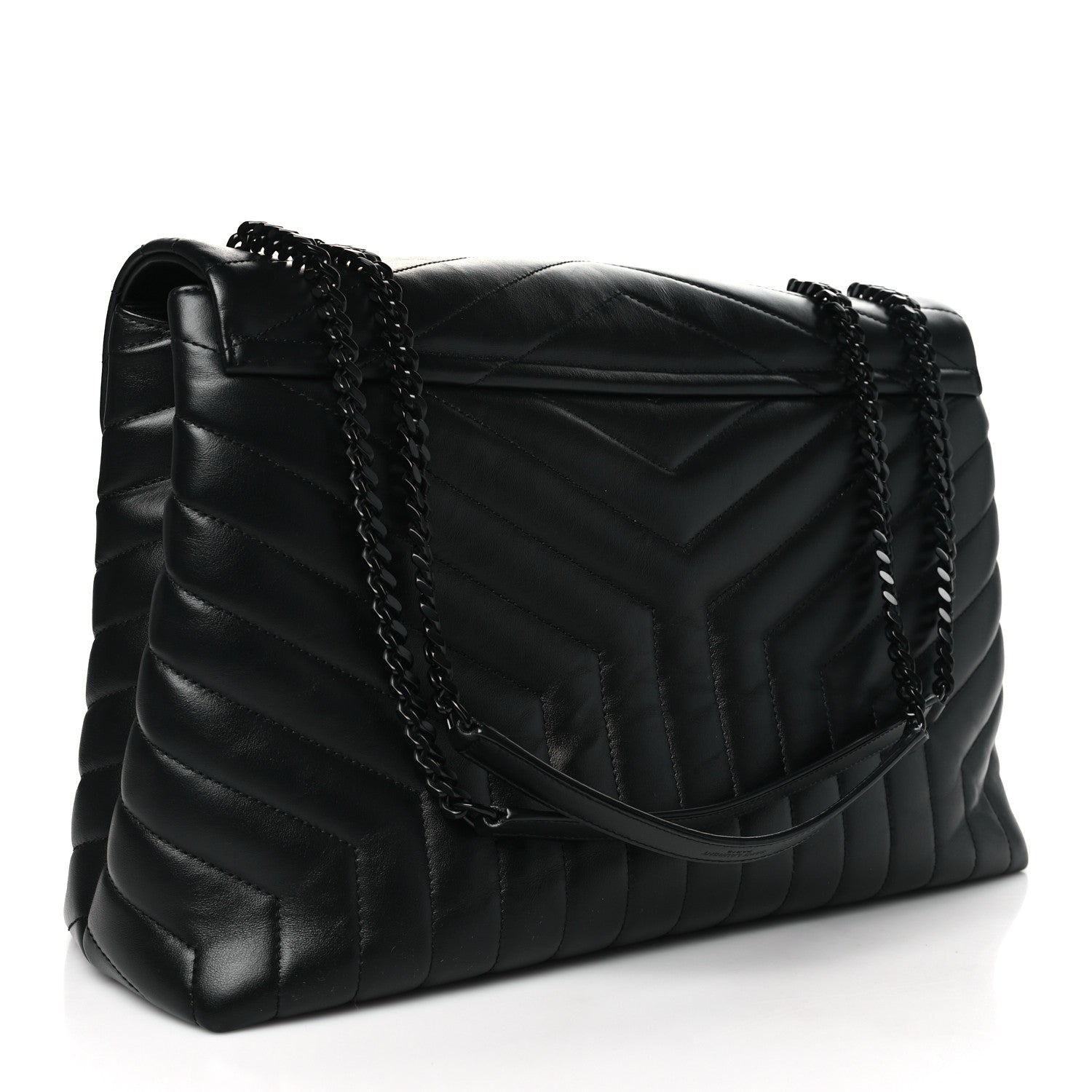 Saint Laurent Calfskin Y Quilted Monogram Monochrome Large Loulou Chain Satchel Black 3 of 11