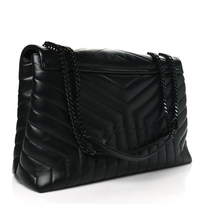 Saint Laurent Calfskin Y Quilted Monogram Monochrome Large Loulou Chain Satchel Black 3 of 11