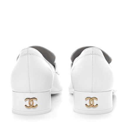 Chanel Shiny Calfskin Logo Loafers 37 White 5 of 10