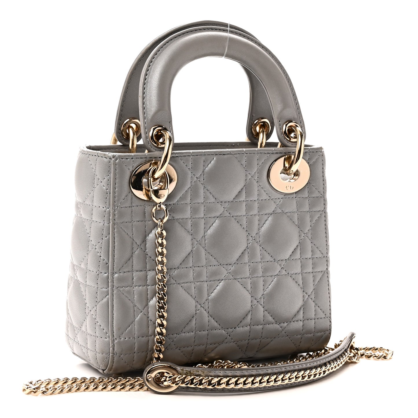 Metallic Lambskin Cannage Mini Lady Dior Grey
