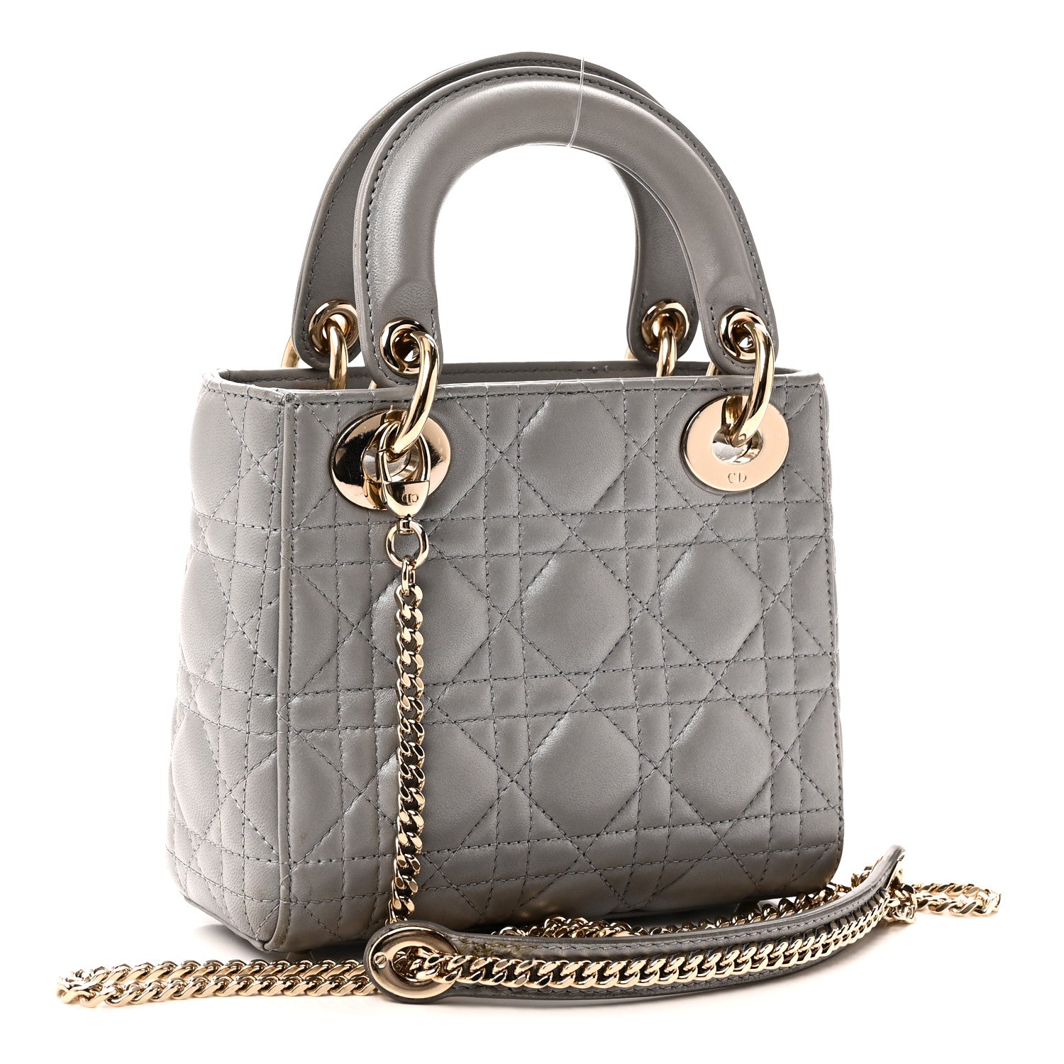 Christian Dior Metallic Lambskin Cannage Mini Lady Dior Grey 3 of 11