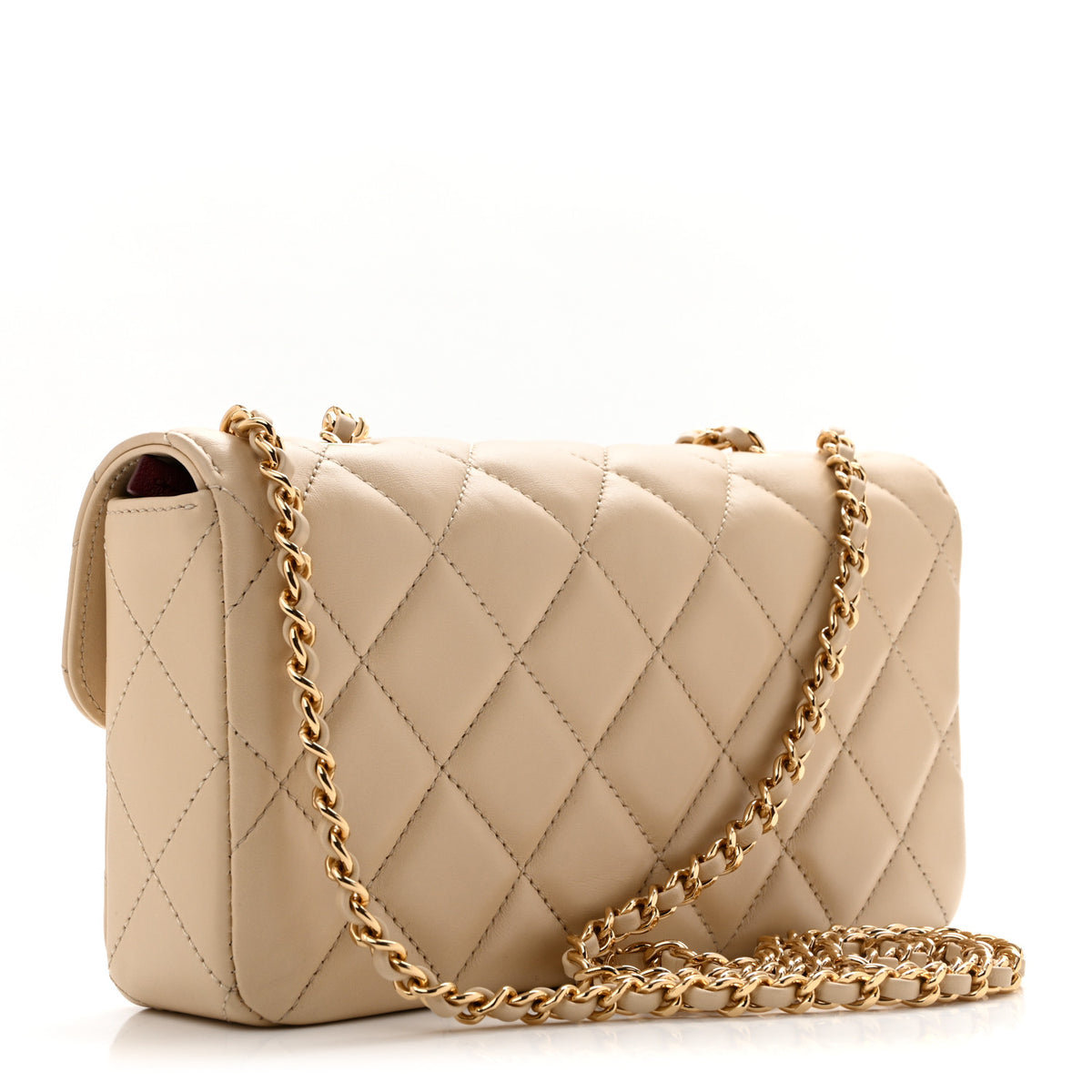 Lambskin Quilted Small East West Flap Beige