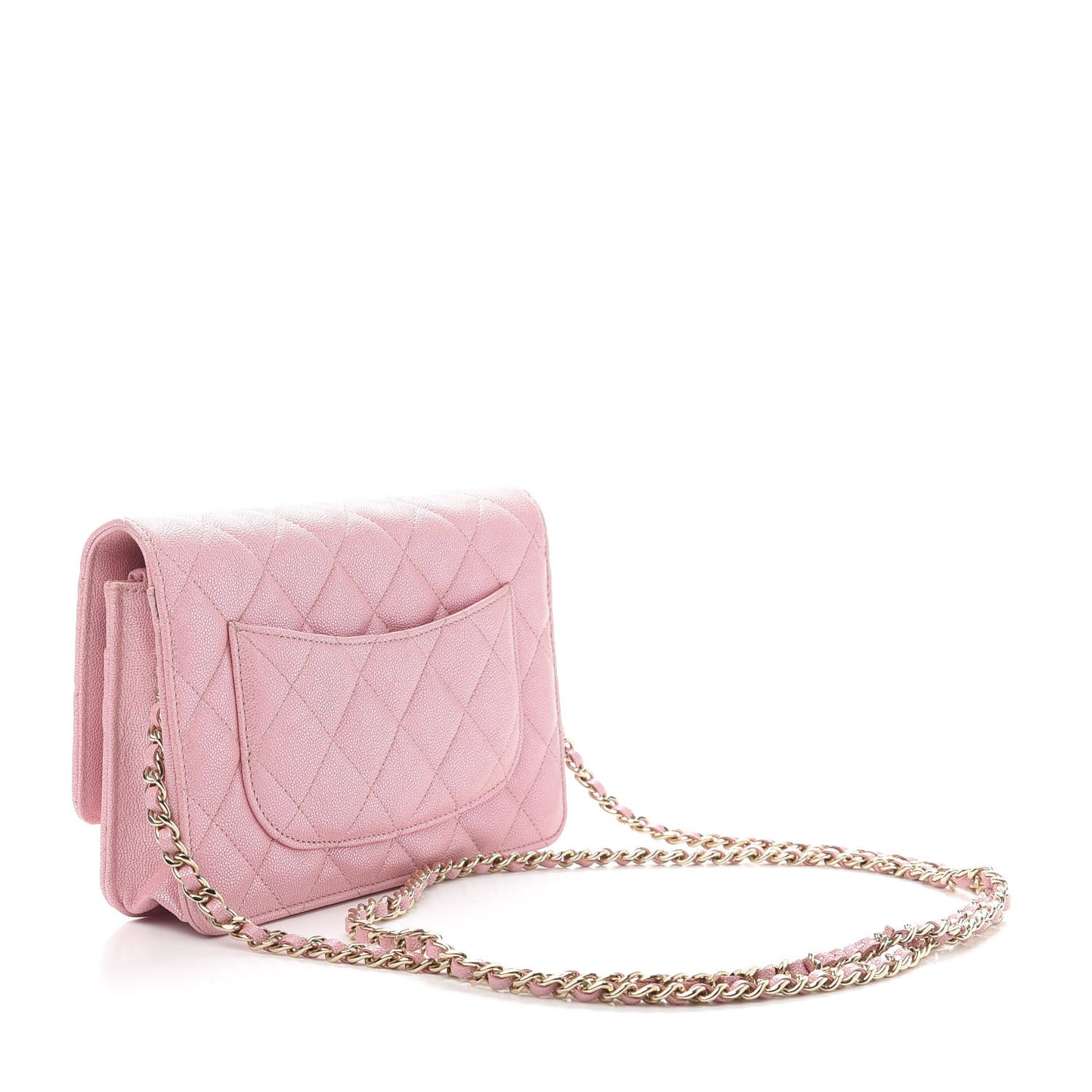 Iridescent Caviar Quilted Wallet on Chain WOC Pink