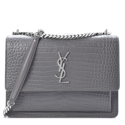 Saint Laurent Calfskin Crocodile Embossed Medium Monogram Sunset Fog 1 of 11