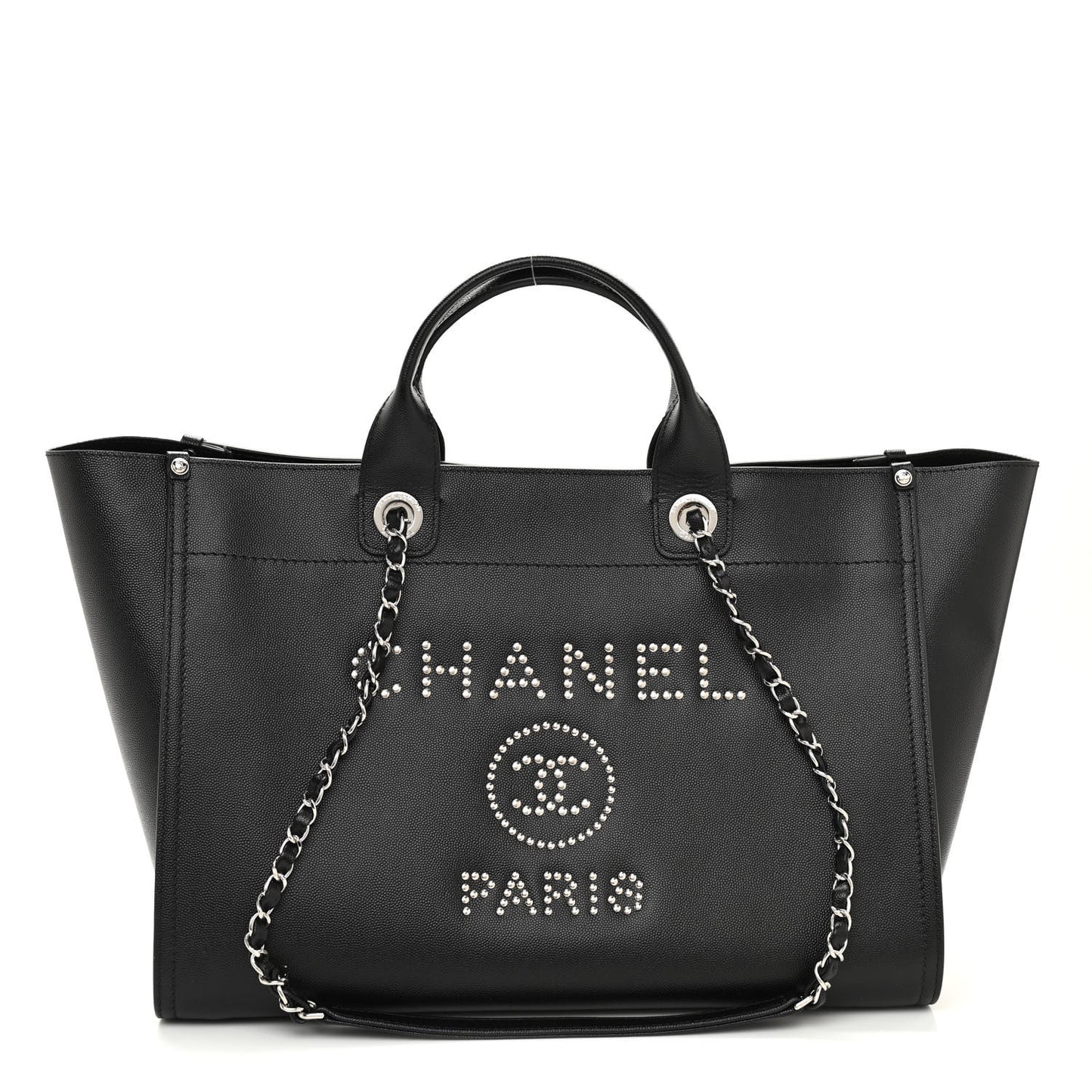 Caviar Medium Studded Deauville Tote Black