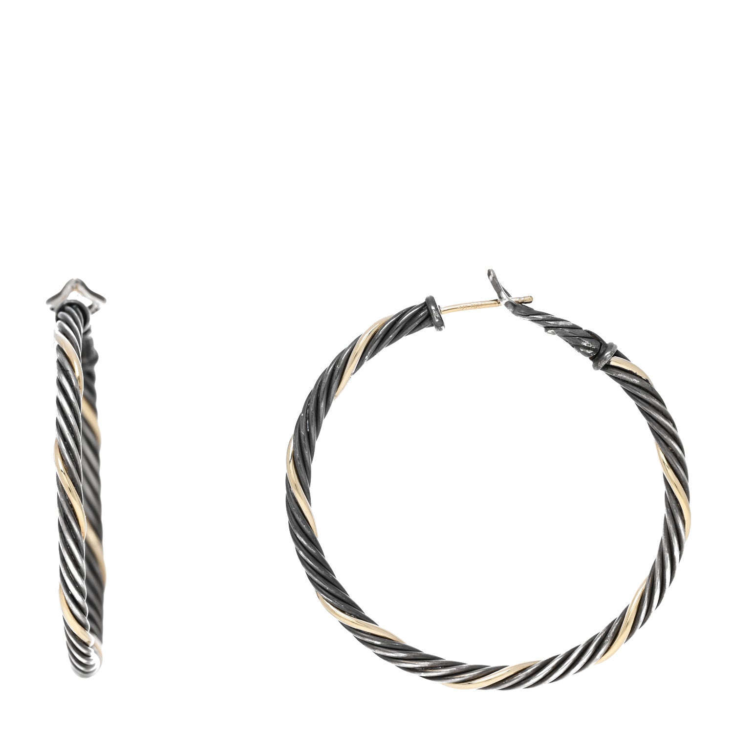 David Yurman Sterling Silver 18K Yellow Gold Twisted Hoop Earrings 1 of 4