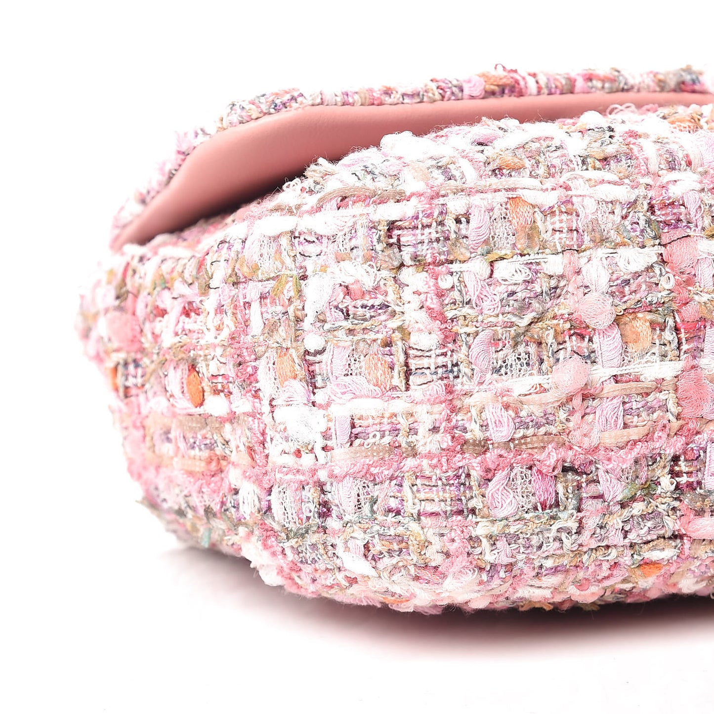 Tweed Medium Pearl Handle Flap Pink Beige Orange Ecru
