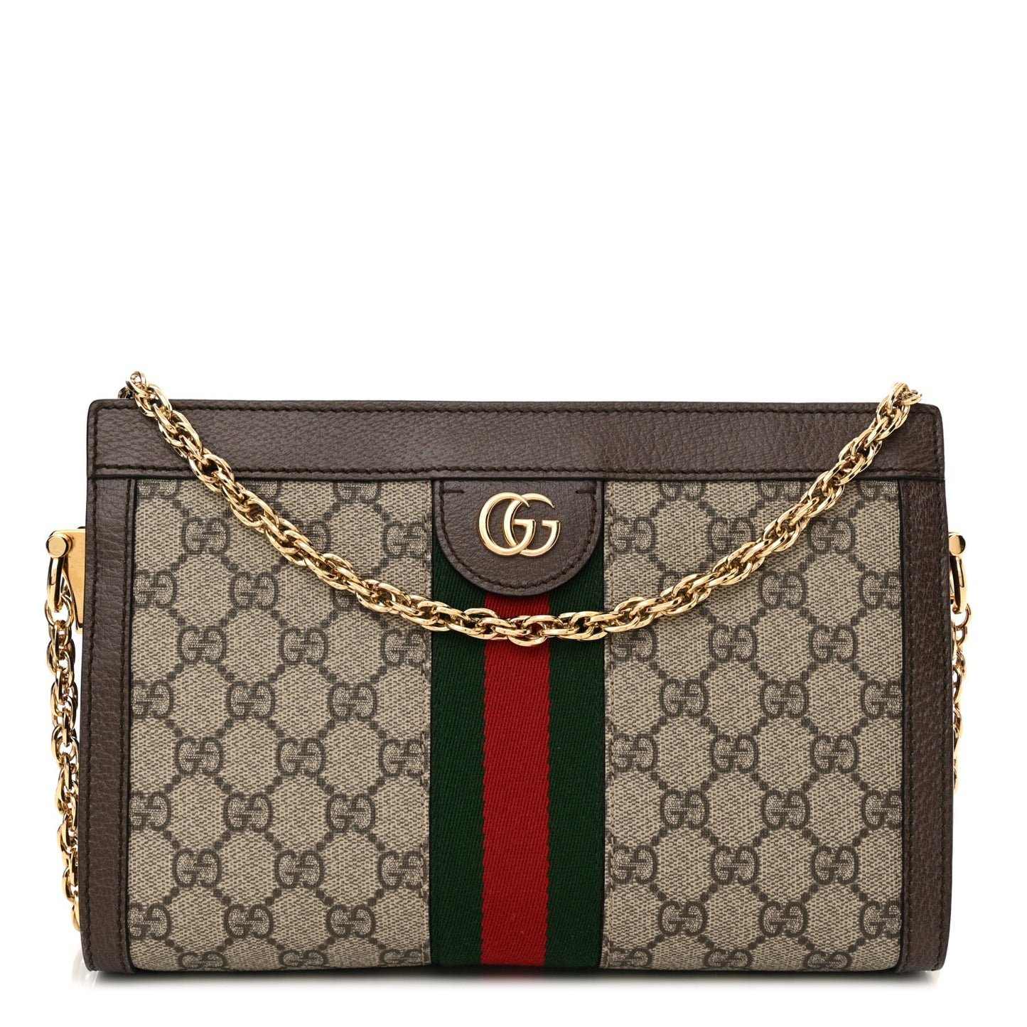GG Supreme Monogram Web Small Ophidia Chain Shoulder Bag Brown
