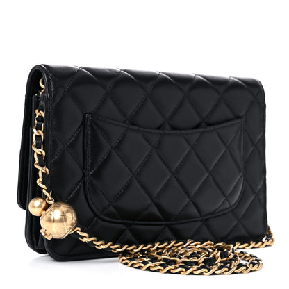 Chanel Lambskin Quilted CC Pearl Crush Wallet on Chain WOC Black 3 of 11