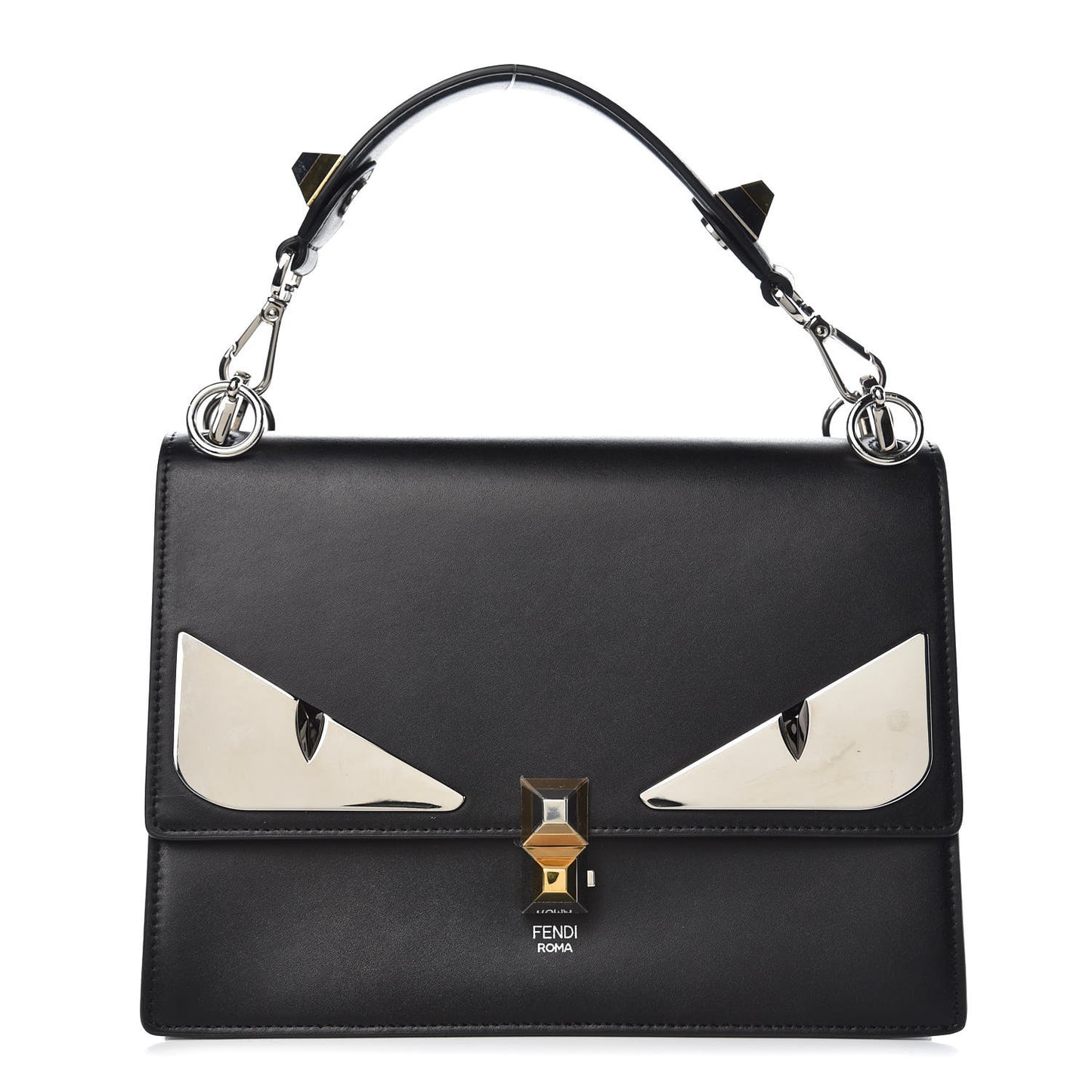 Vitello Liberty Lucido Metal Monster Eyes Studded Kan I Shoulder Bag Black