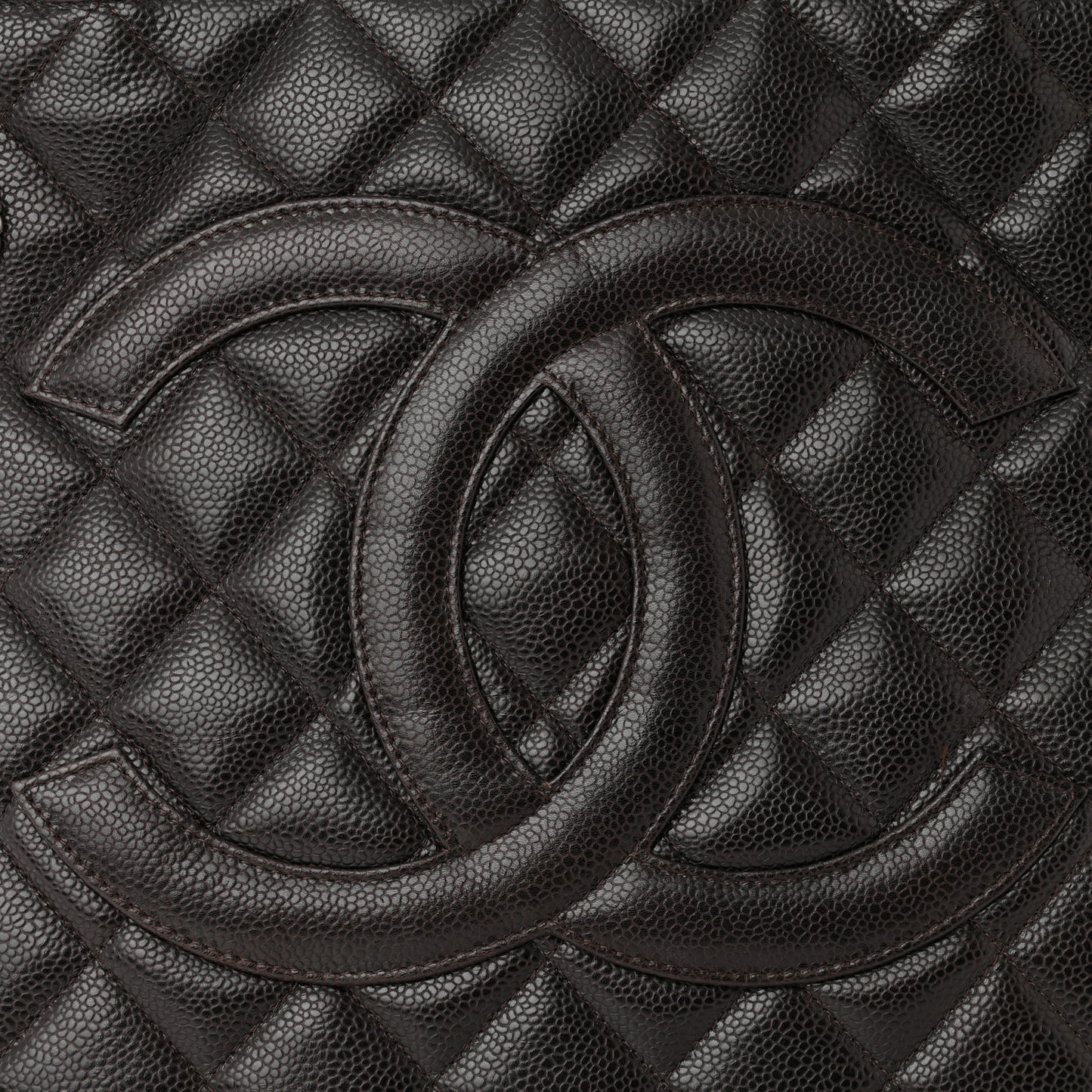 Caviar Quilted Medallion Tote Dark Brown