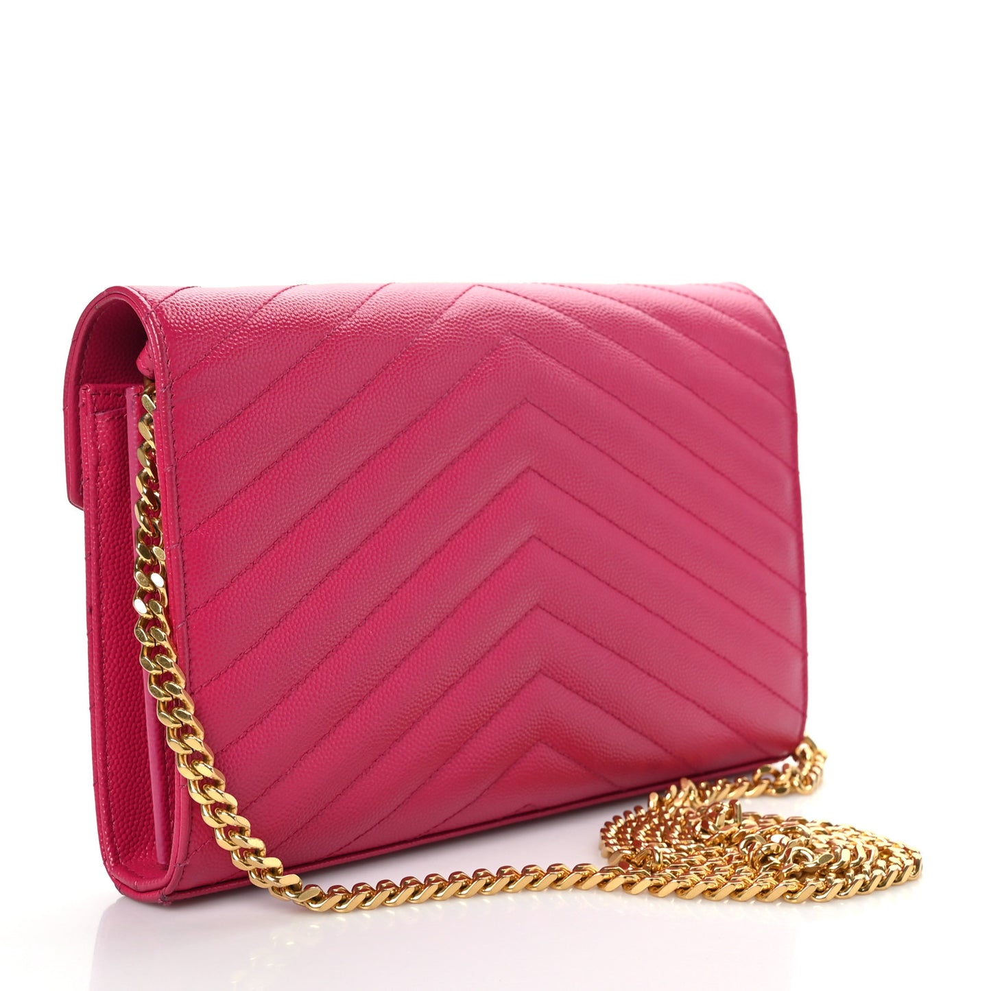 Grain De Poudre Matelasse Chevron Monogram Chain Wallet Lipstick Fuchsia