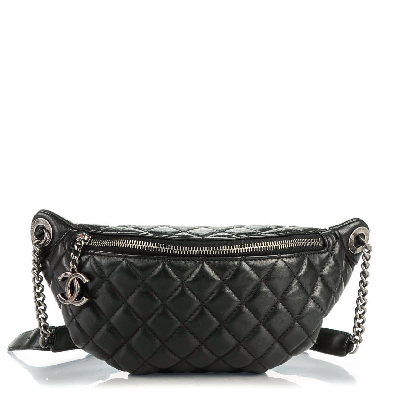 Lambskin Quilted Banane Waist Bag Fanny Pack Black