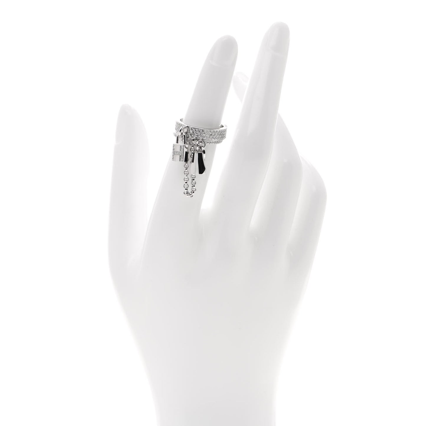 18K White Gold Diamond Kelly Clochette Double Ring 50 5.25