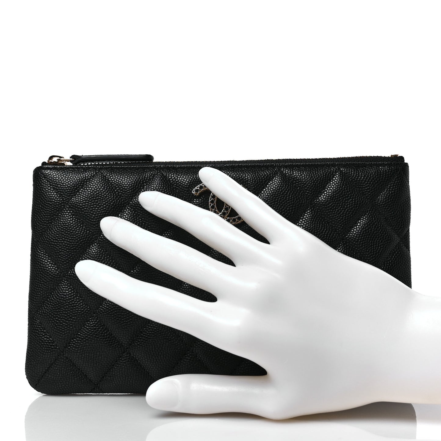 Shiny Caviar Quilted Strass CC Cosmetic Case Black