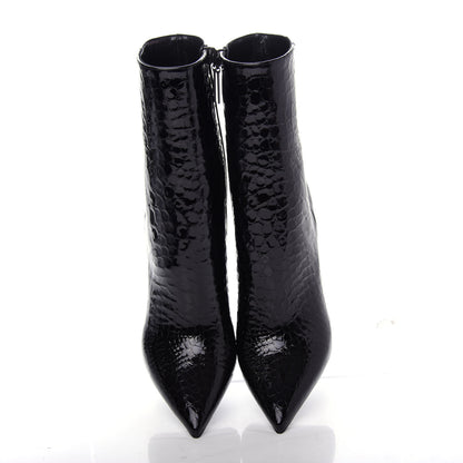 Saint Laurent Alligator Embossed Patent Calfskin Opyum 110 Ankle Boots 39 Black 5 of 10