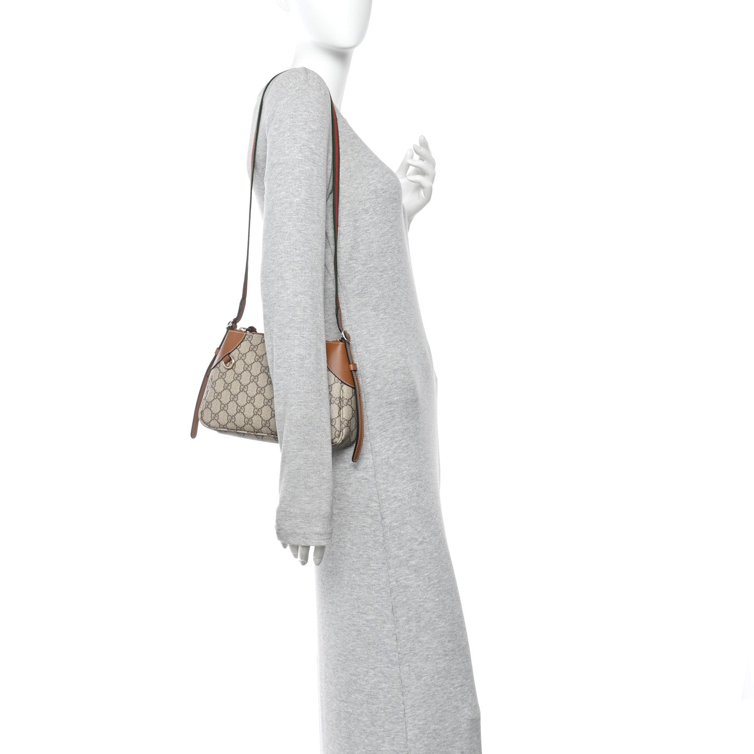 Gucci GG Supreme Monogram Textured Calfskin Small Emblem Shoulder Bag Beige Dark Brown 2 of 11