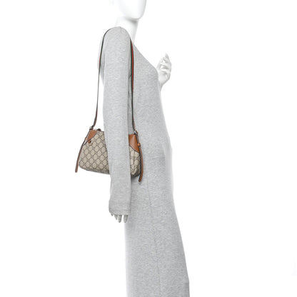 Gucci GG Supreme Monogram Textured Calfskin Small Emblem Shoulder Bag Beige Dark Brown 2 of 11
