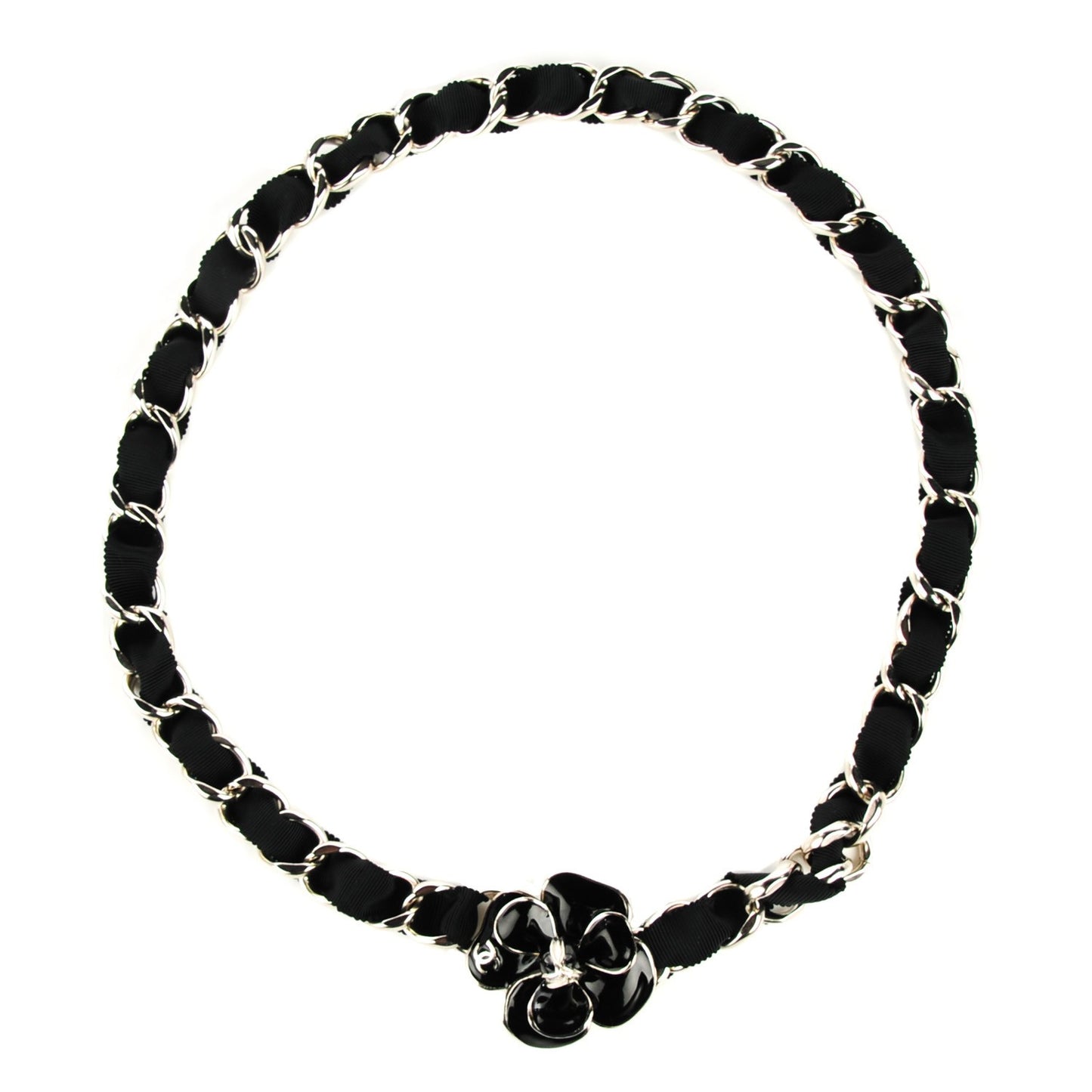 Grosgrain Camellia Chain Belt Black