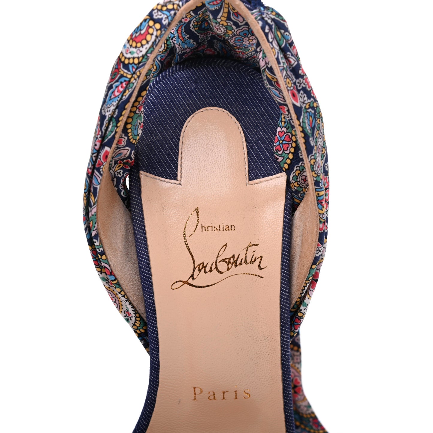 Denim Satin Paisley Du Desert 100 Sandals 38.5 Blue