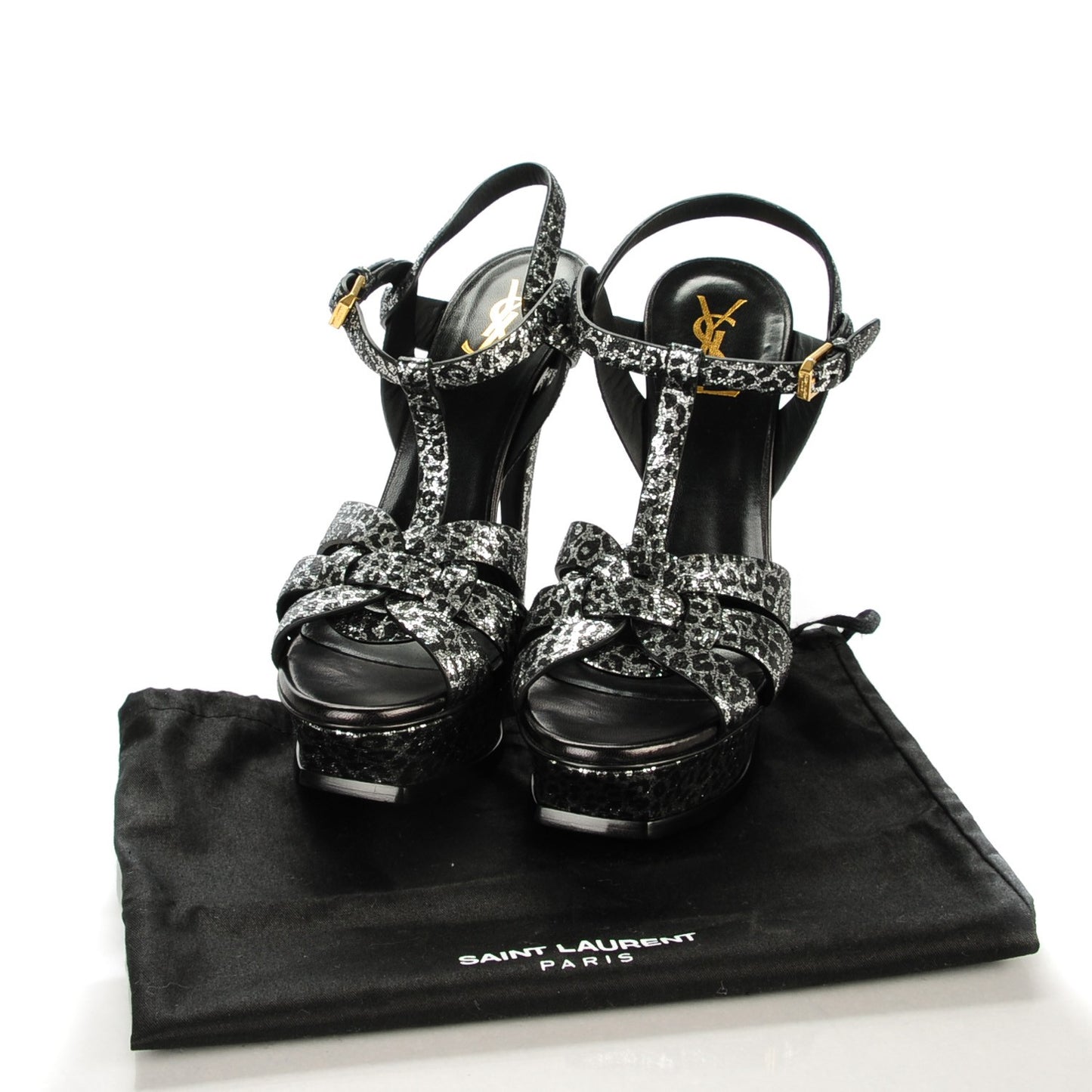 Python Calfskin Embossed Classic Tribute 105 Platform Sandals 38.5 Black Silver