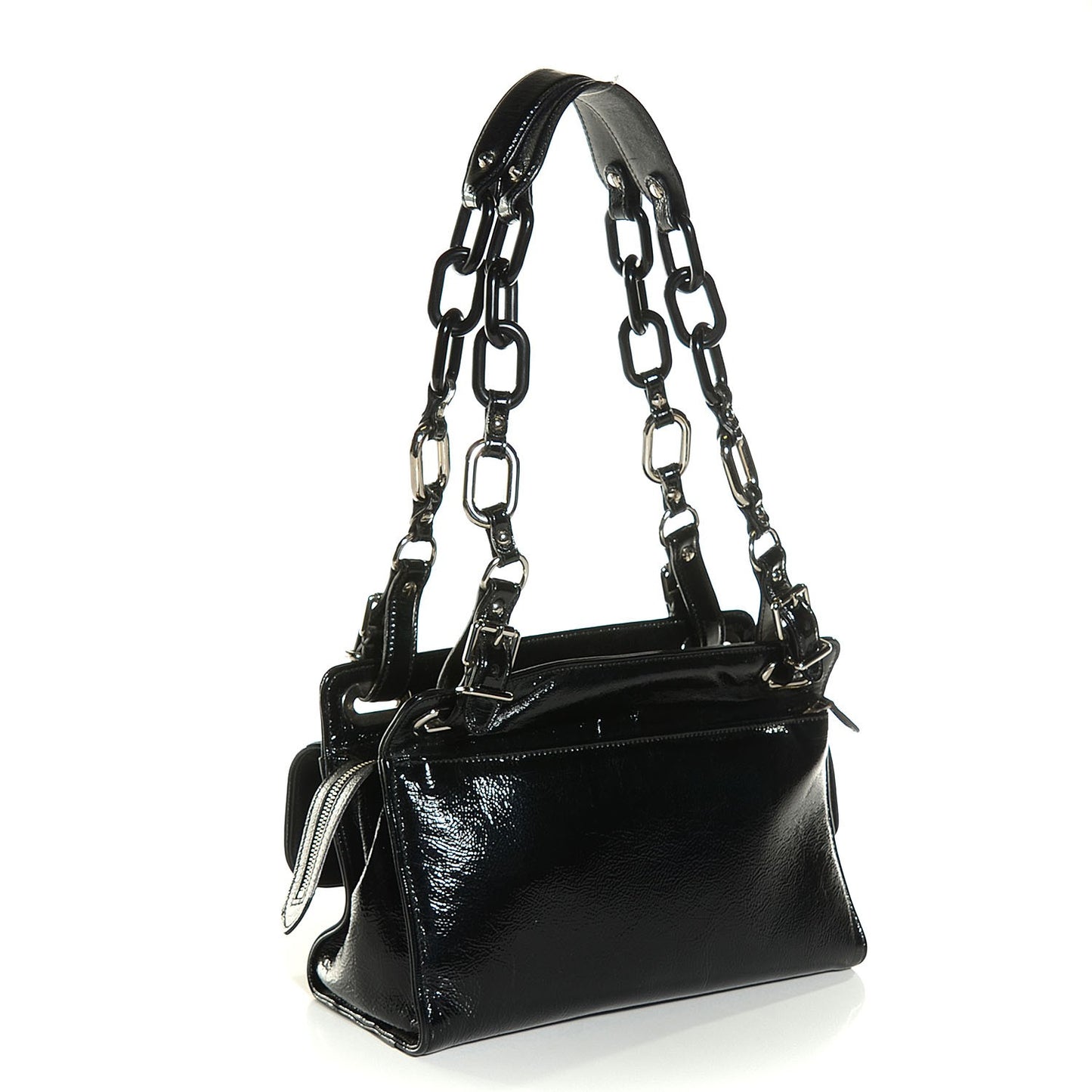 Patent Leather Stingray Cherche Midi Chain Shoulder Bag Black