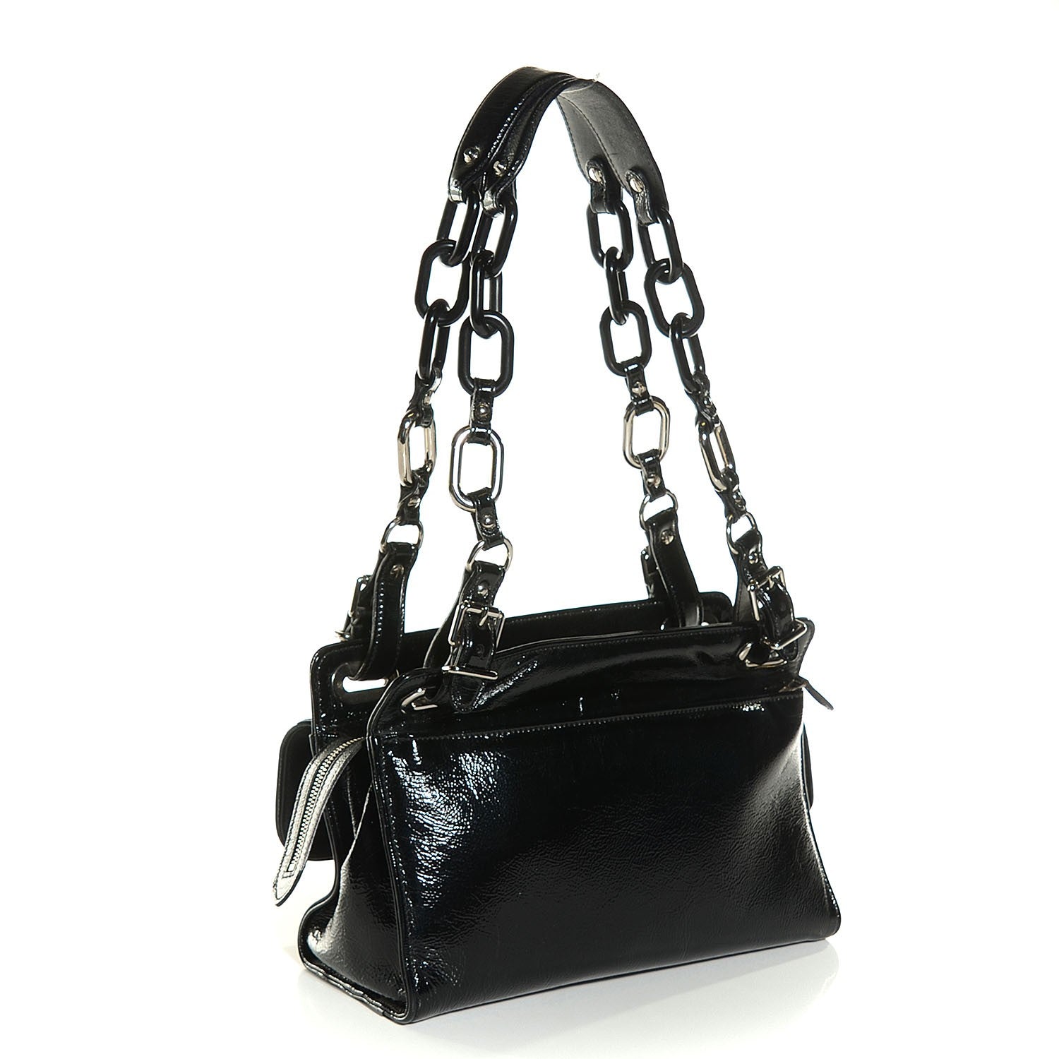 Balenciaga Patent Leather Stingray Cherche Midi Chain Shoulder Bag Black 3 of 9