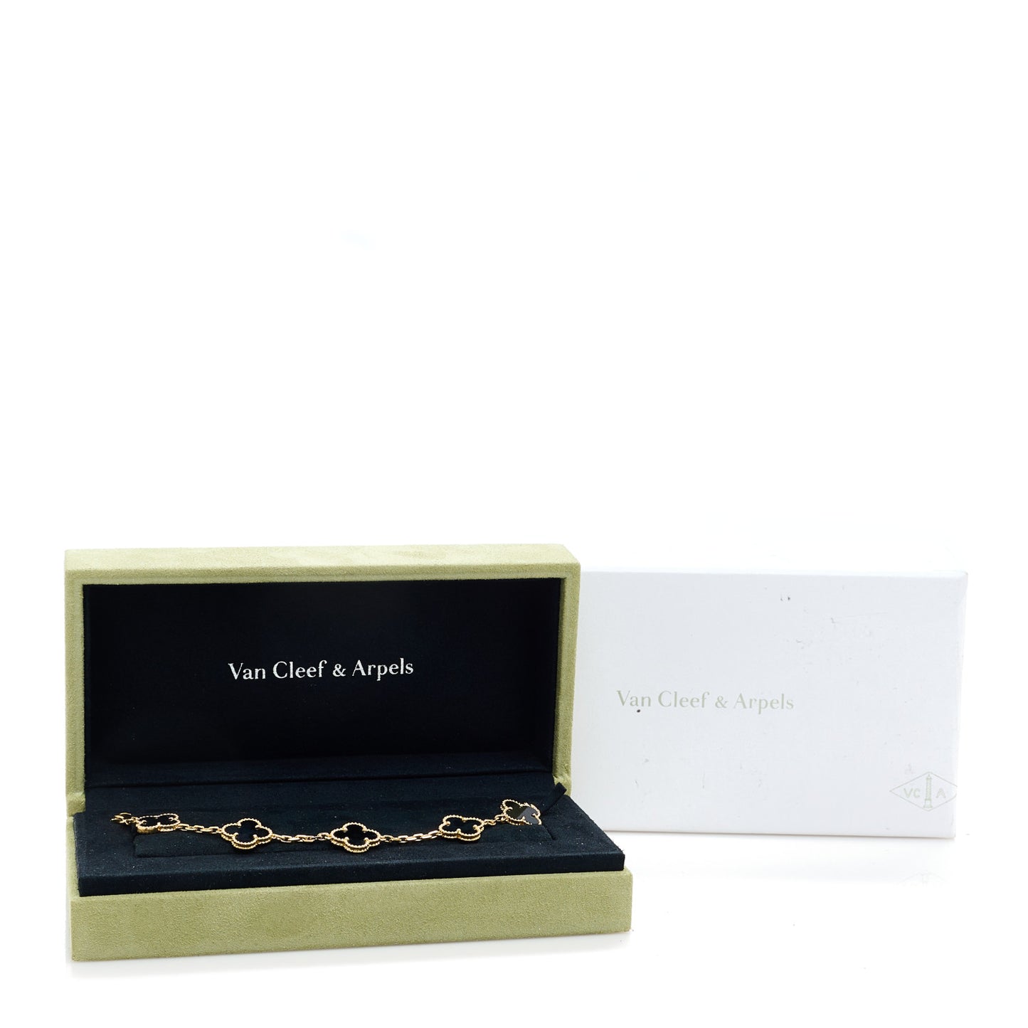 18K Yellow Gold Black Onyx 5 Motifs Vintage Alhambra Bracelet