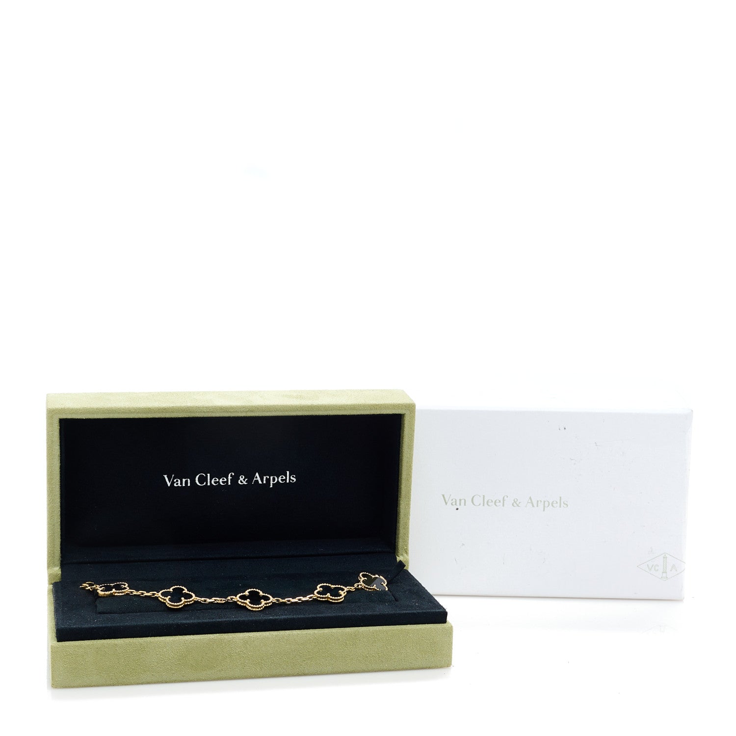 Van Cleef & Arpels 18K Yellow Gold Black Onyx 5 Motifs Vintage Alhambra Bracelet 10 of 10