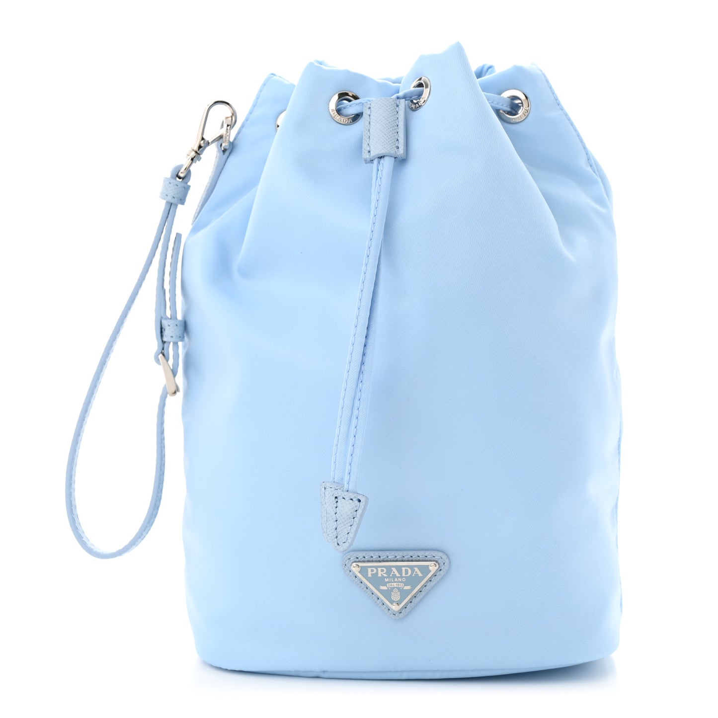 Re-Nylon Saffiano Vela Bucket Wristlet Celeste