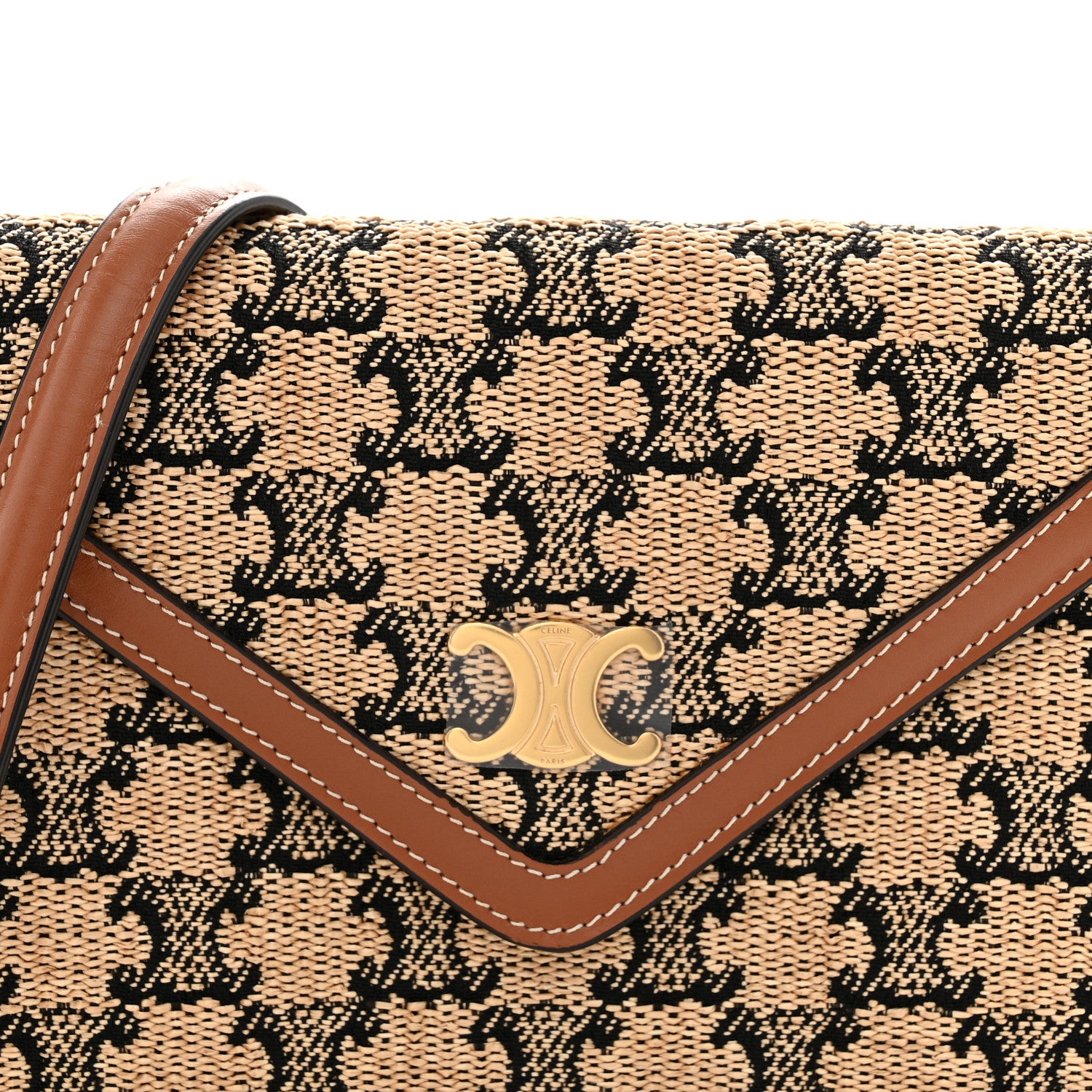 Celine Raffia Jacquard Calfskin Triomphe Wallet on Chain Natural Tan 9 of 11