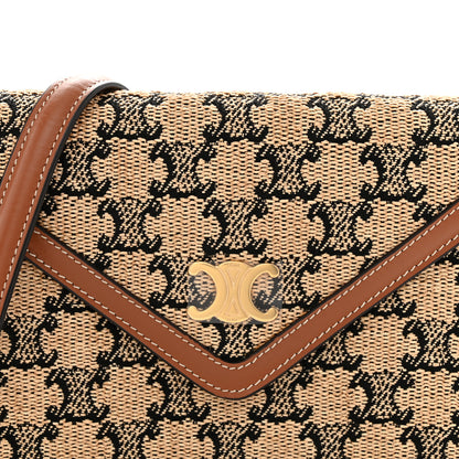 Celine Raffia Jacquard Calfskin Triomphe Wallet on Chain Natural Tan 9 of 11