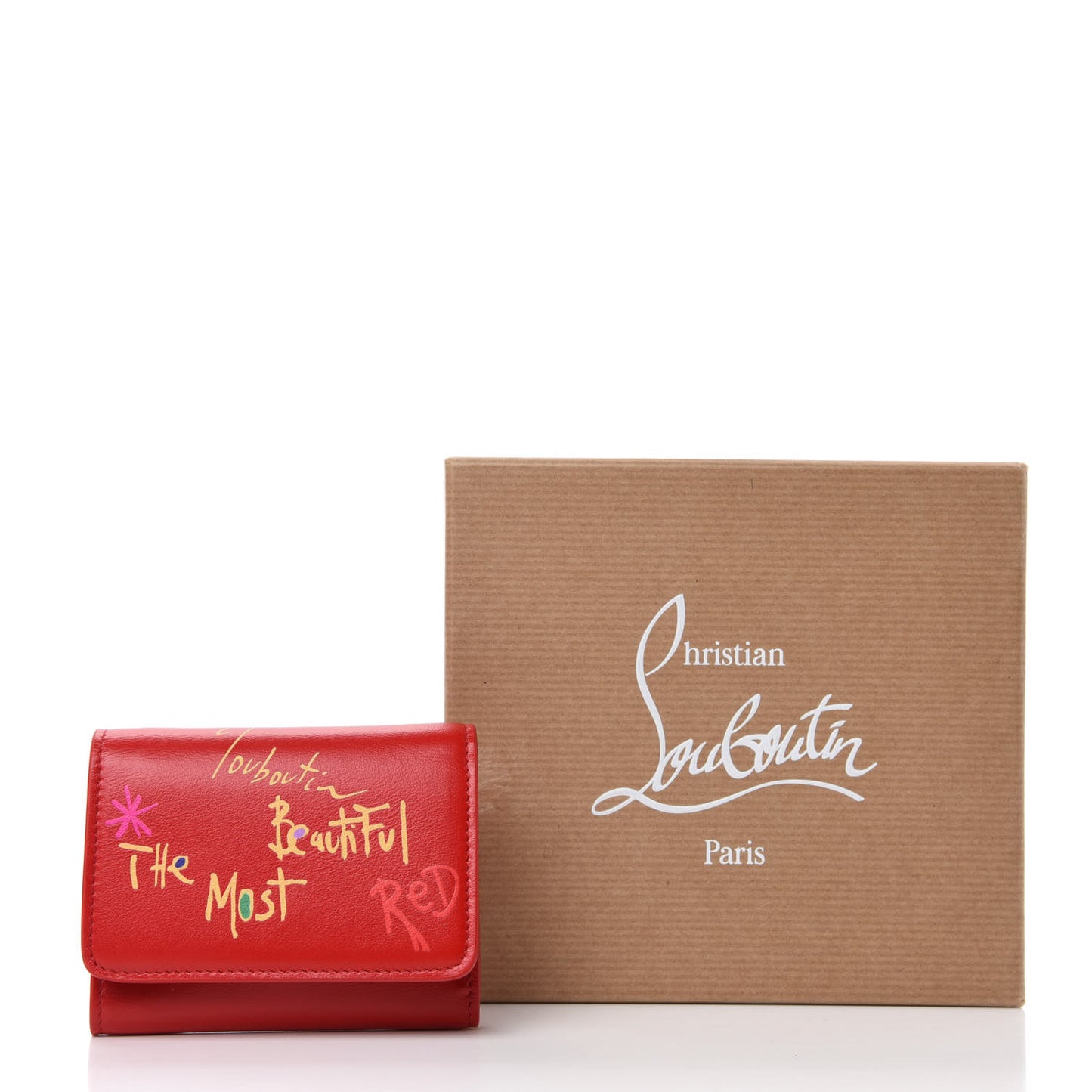 Calfskin Script Mini Loubigaga Wallet Red