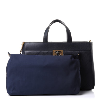 Chanel Calfskin Stitched Large Straight Lines Shopping Tote Navy 3 of 19