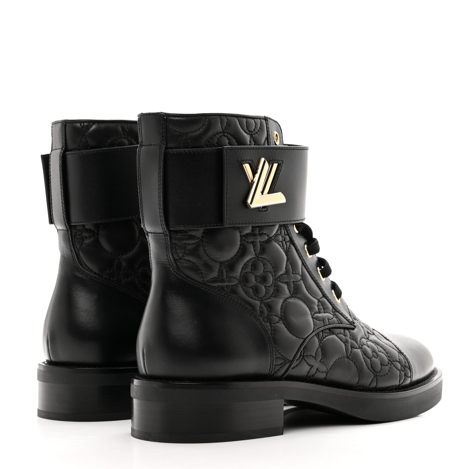 Louis Vuitton Calfskin Embossed Wonderland Ranger Boots 37 Black 4 of 8
