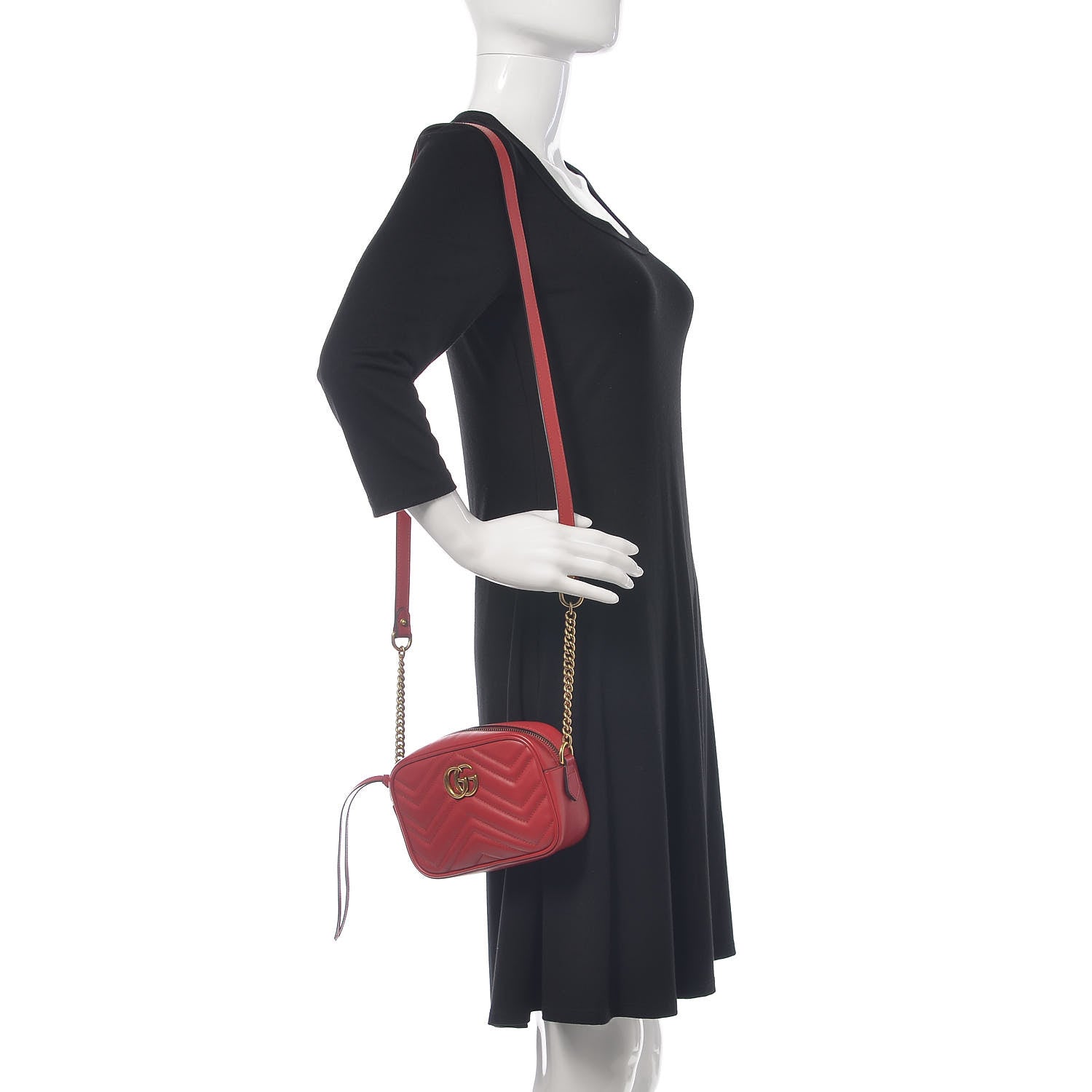 Gucci Calfskin Matelasse Mini GG Marmont Chain Shoulder Bag Hibiscus Red 2 of 10
