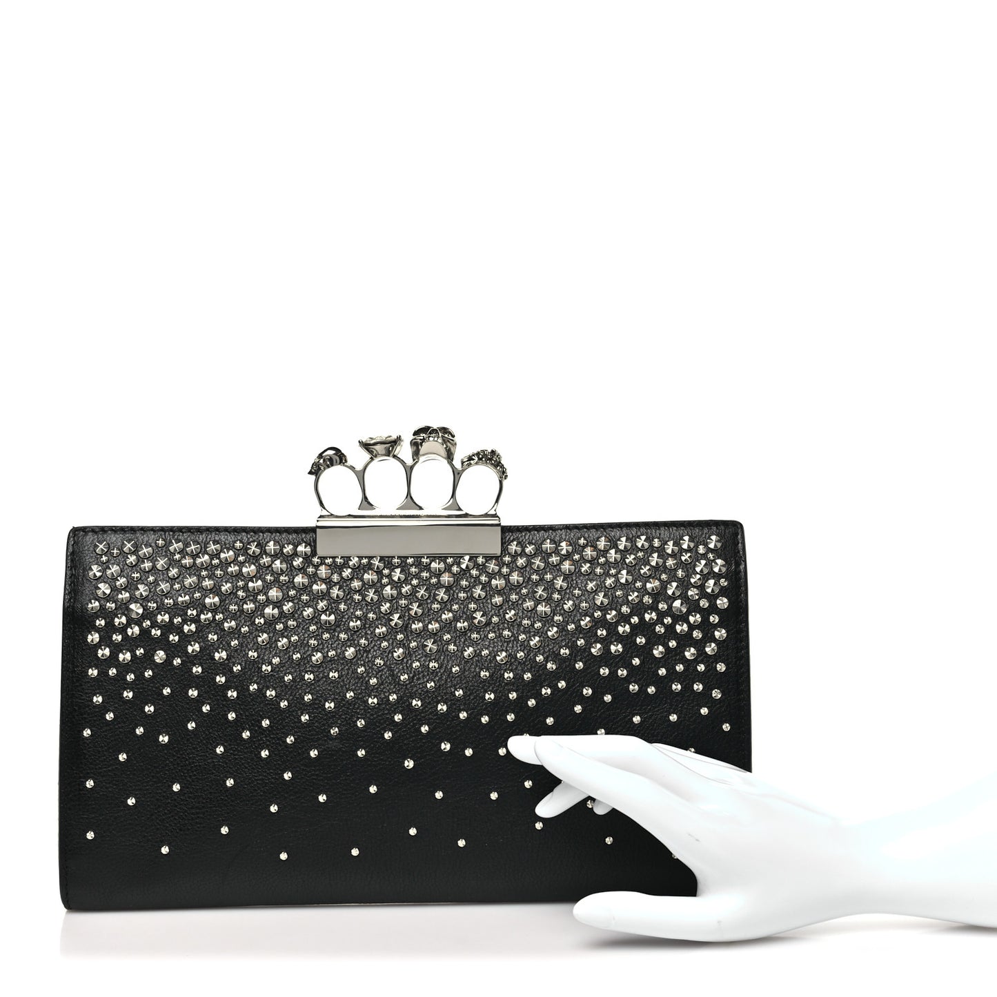 Calfskin Studded Knuckle Flat Clutch Black Silver