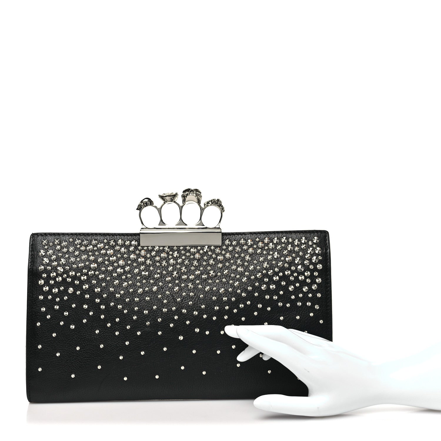 Alexander McQueen Calfskin Studded Knuckle Flat Clutch Black Silver 2 of 7