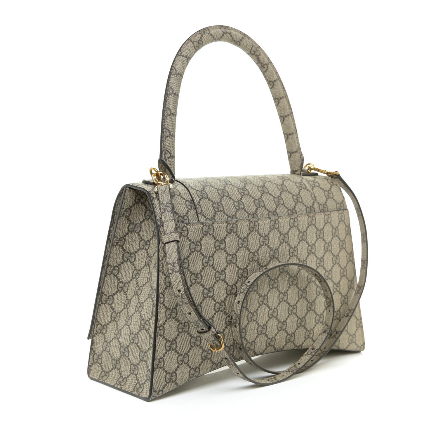 X GUCCI GG Supreme Monogram Medium Hourglass Top Handle Bag Beige Ebony