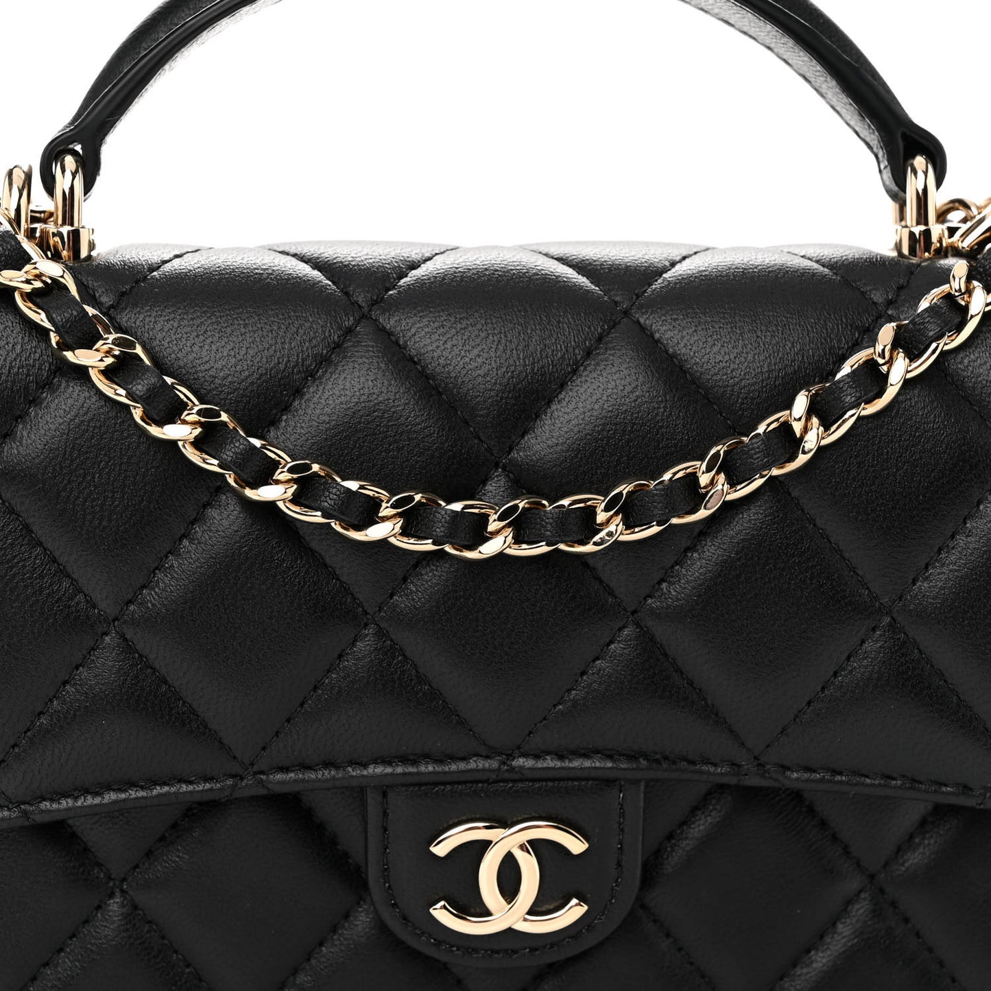 Lambskin Quilted Flap Phone Holder With Chain Black