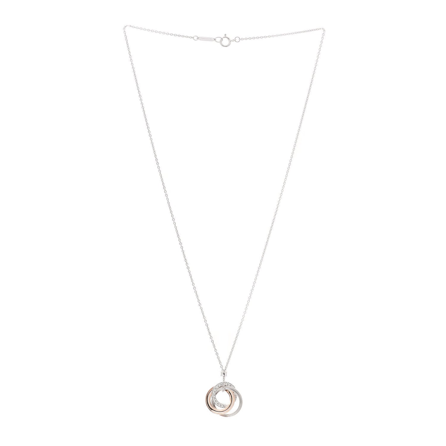 18K White Rose Gold Diamond 1837 Triple Interlocking Circles Pendant Necklace