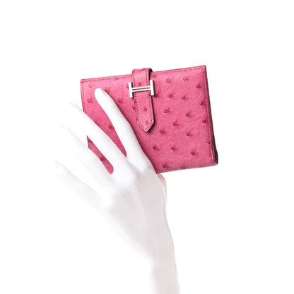 Hermes Ostrich Bearn Compact Wallet Fuchsia 2 of 10