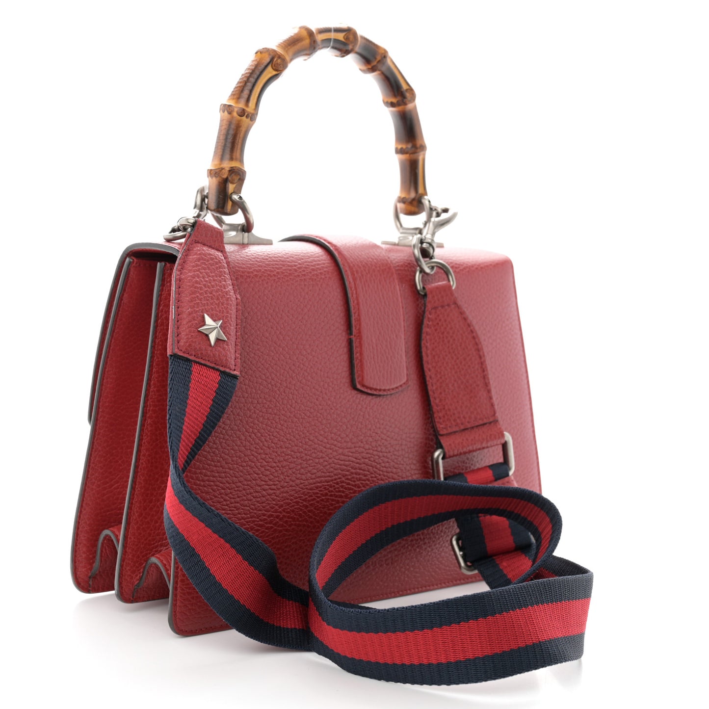 Dollar Calfskin Crystal Web Medium Dionysus Bamboo Top Handle Bag Hibiscus Red Black Diamond