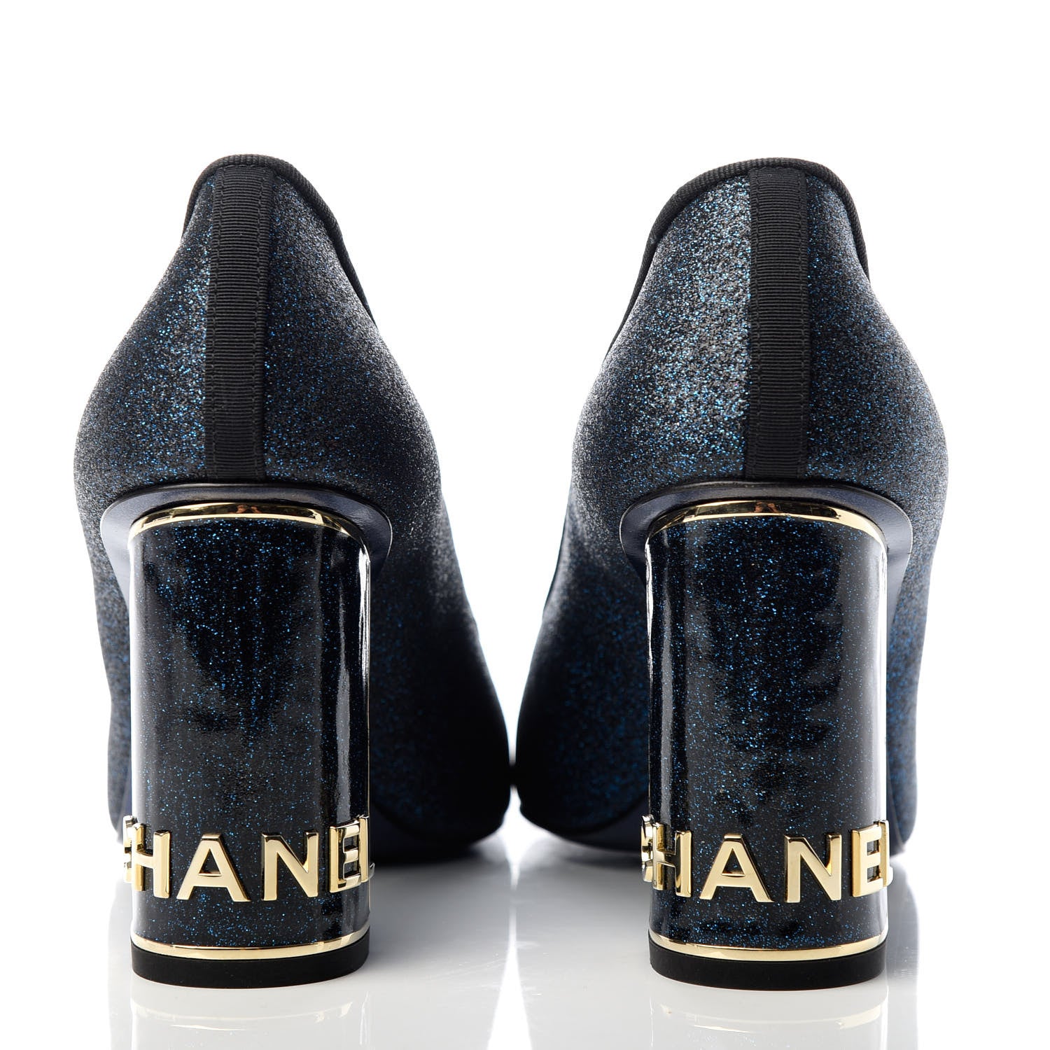 Chanel Glitter Grosgrain Cap Toe Logo Pumps 39 Blue 7 of 11