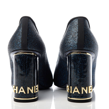 Chanel Glitter Grosgrain Cap Toe Logo Pumps 39 Blue 7 of 11