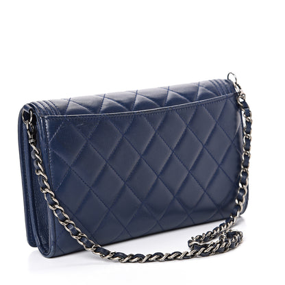 Chanel Lambskin Quilted Boy Wallet On Removable Chain WOC Navy Blue 2 of 18