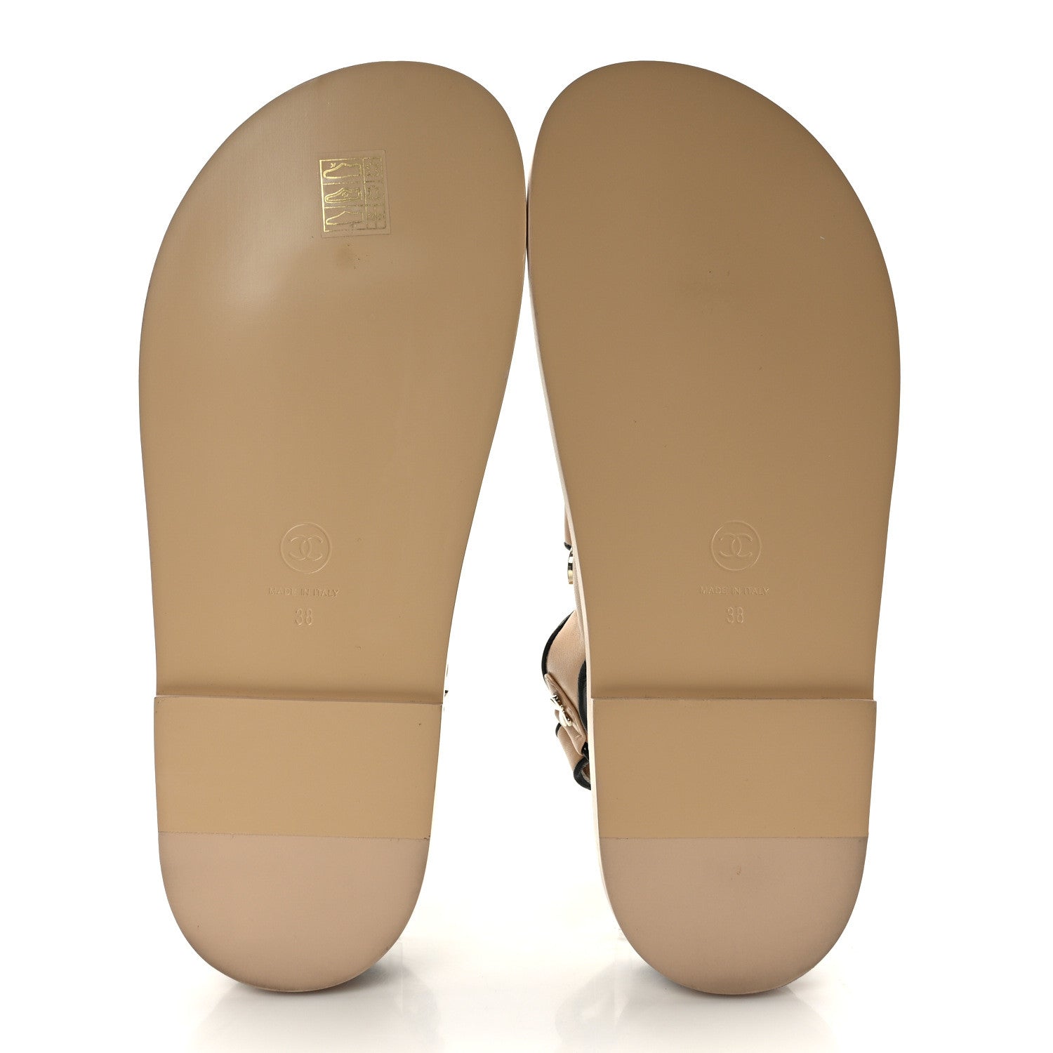 Chanel Lambskin Velcro Dad Slide Sandals 38 Beige Black 5 of 8