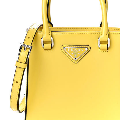 Prada Spazzolato Metal Triangle Logo Small Double Handle Crossbody Tote Giallo Black 5 of 10